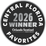 2026 Central Florida Favorites Silver Winner badge from the Orlando Sentinel Media Group, awarded for Favorite Dentistry.